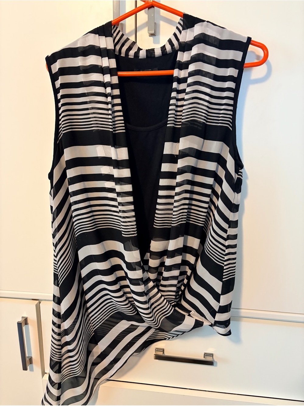 MSK Black and White Striped Drape Front Sleeveless Top